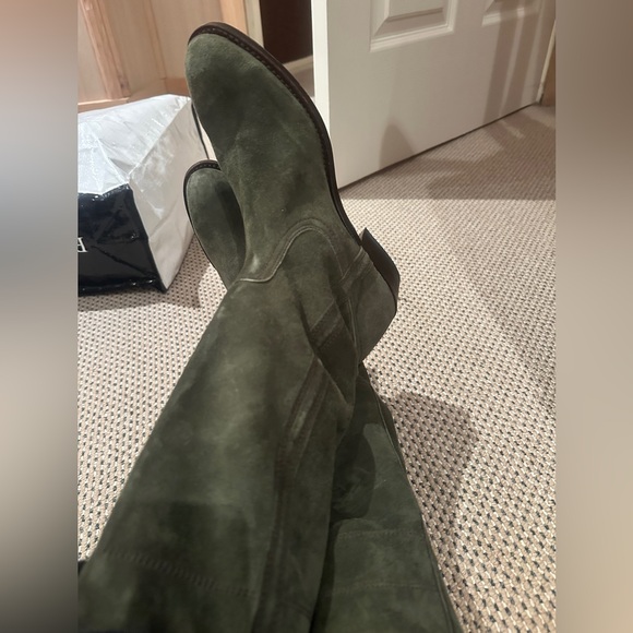 Olive Green Suede Knee-High Boots - Picture 3 of 8